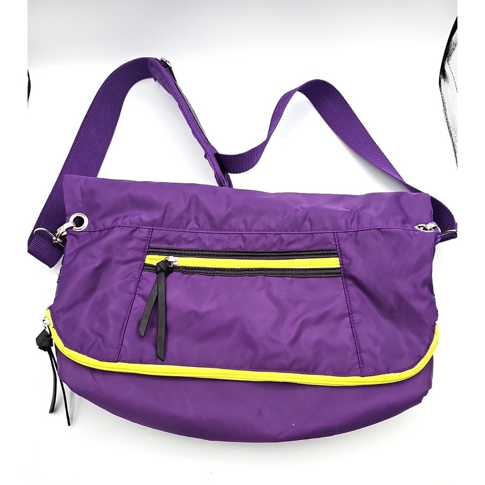 Marika Purple Lime Green Messenger Crossbody Bag Laptop Tablet Travel Multi Pock